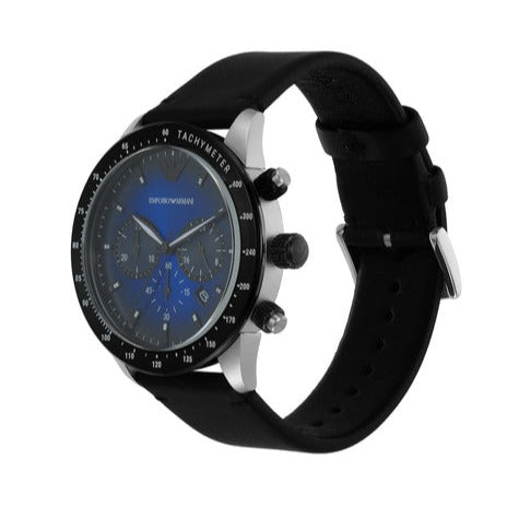  Shop Authentic Emporio Armani Mario Chronograph Blue Dial Black Leather Strap Watch For Men - AR11522 - Luxxuri