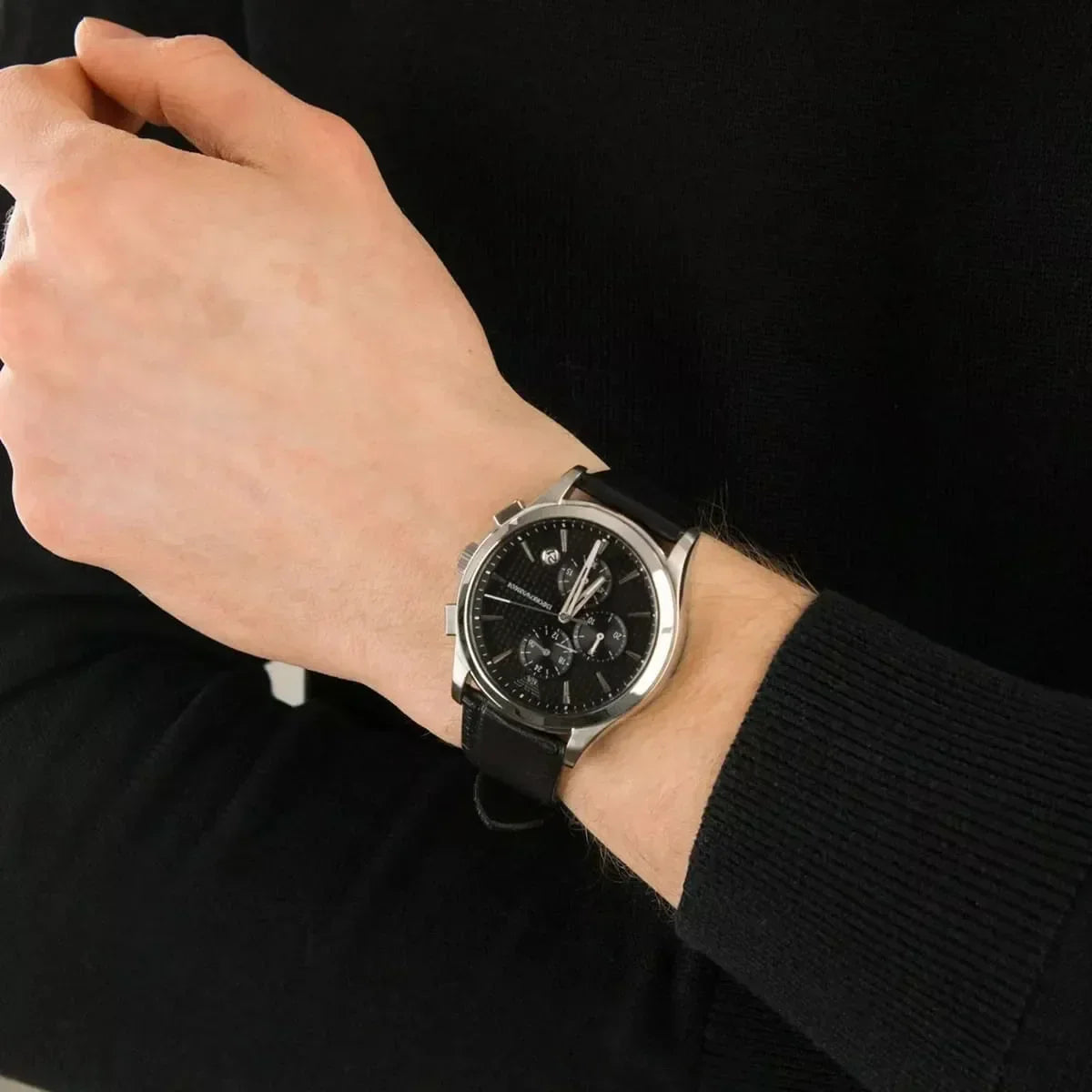  Shop Authentic Emporio Armani Paolo Chronograph Black Dial Black Leather Strap Watch For Men - AR11530 - Luxxuri