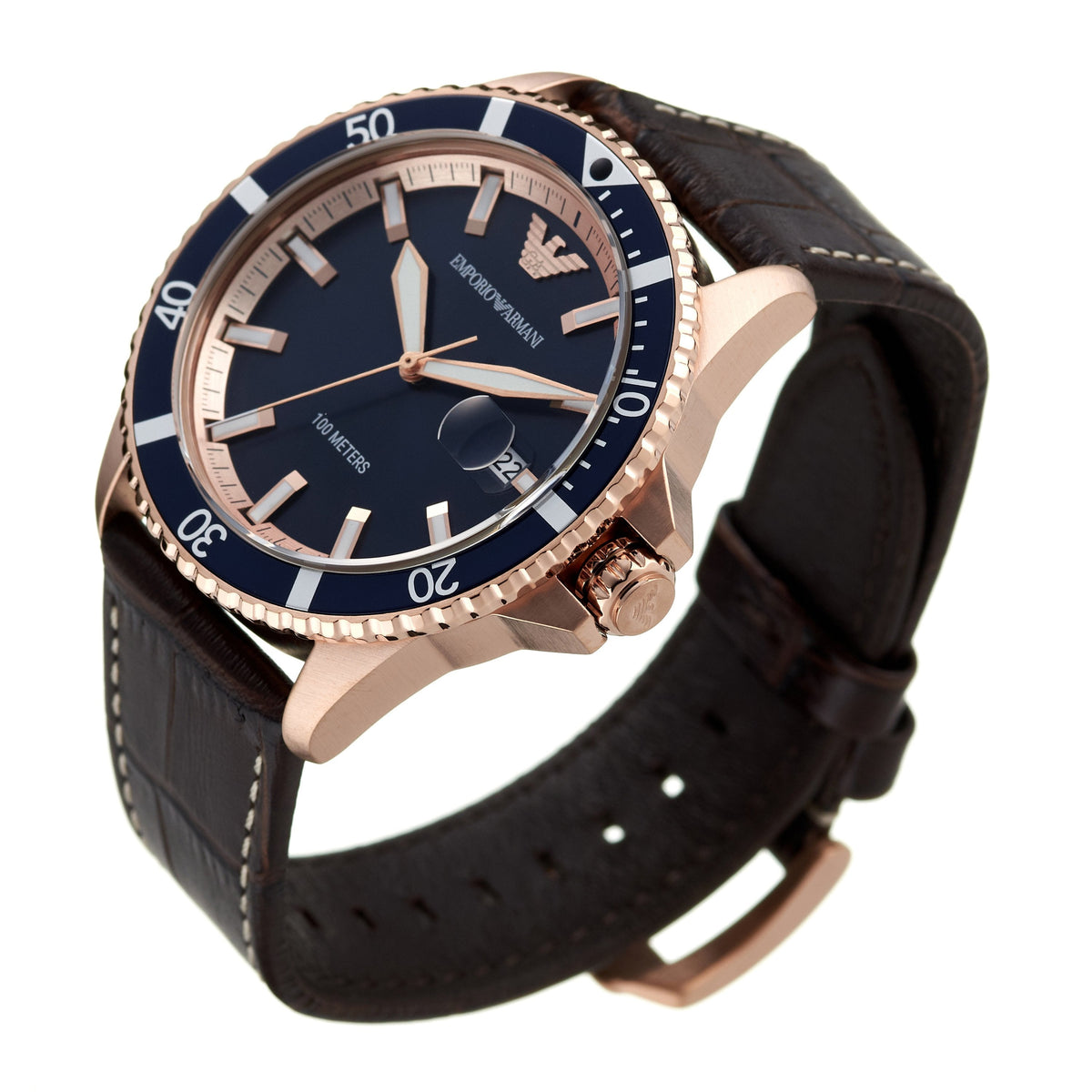  Shop Authentic Emporio Armani Pro Planet Three Hand Date Blue Dial Brown Leather Strap Watch For Men - AR11556 - Luxxuri