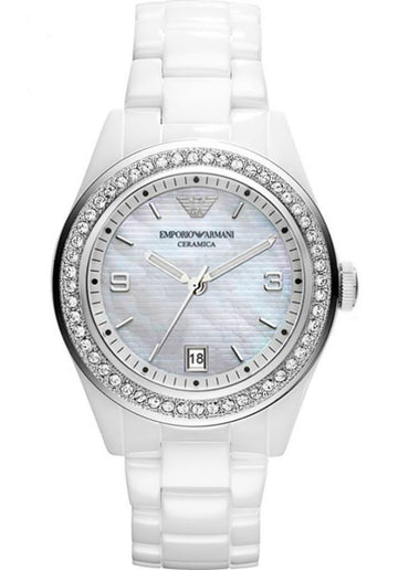  Shop Authentic Emporio Armani Ceramica White Mother of Pearl Dial Stainless Steel Strap Watch For Women - AR1426 - Luxxuri