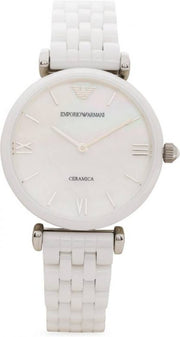  Shop Authentic Emporio Armani Giannti T Bar Quartz Mother of Pearl Dial White Steel Strap Watch For Women - AR1485 - Luxxuri