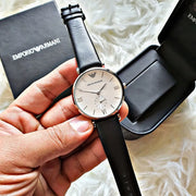  Shop Authentic Emporio Armani Retro Analog Quartz Silver Dial Black Leather Strap Watch For Men - AR1674 - Luxxuri