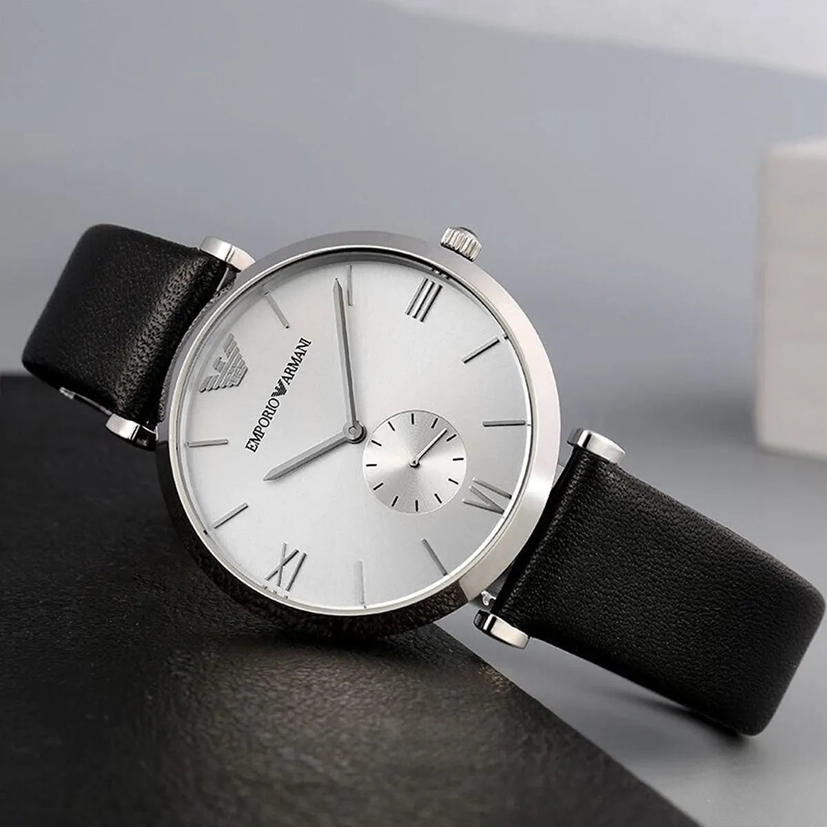  Shop Authentic Emporio Armani Retro Analog Quartz Silver Dial Black Leather Strap Watch For Men - AR1674 - Luxxuri