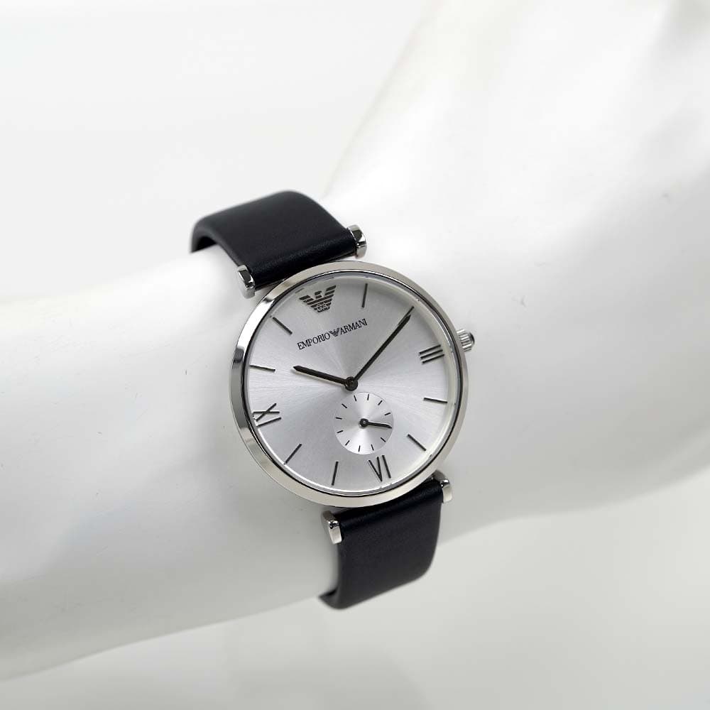  Shop Authentic Emporio Armani Retro Analog Quartz Silver Dial Black Leather Strap Watch For Men - AR1674 - Luxxuri