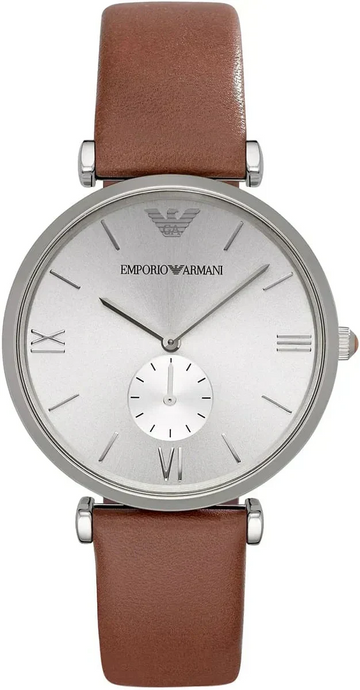 Emporio Armani Gianni Silver Dial Brown Leather Strap Watch for Men - AR1675