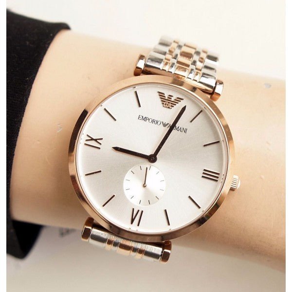 Shop Authentic Emporio Armani Retro Silver Dial Two Tone Steel Strap Watch For Men - AR1677 - Luxxuri