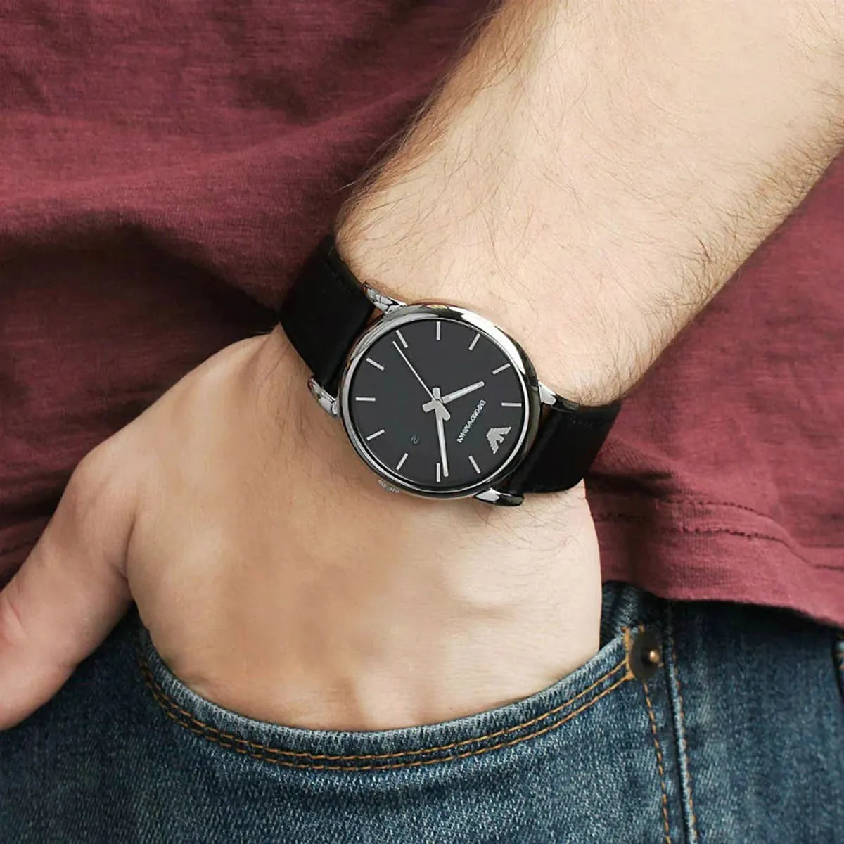  Shop Authentic Emporio Armani Classic Quartz Black Dial Black Leather Strap Watch For Men - AR1692 - Luxxuri