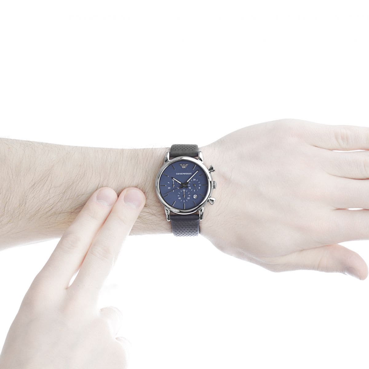  Shop Authentic Emporio Armani Luigi Chronograph Blue Dial Black Leather Strap Watch For Men - AR1736 - Luxxuri