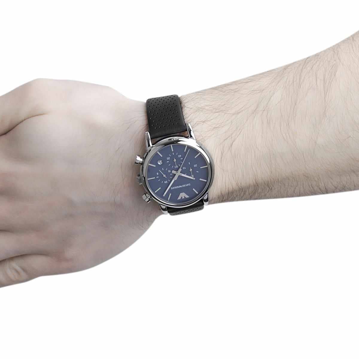  Shop Authentic Emporio Armani Luigi Chronograph Blue Dial Black Leather Strap Watch For Men - AR1736 - Luxxuri