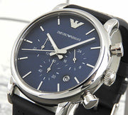  Shop Authentic Emporio Armani Luigi Chronograph Blue Dial Black Leather Strap Watch For Men - AR1736 - Luxxuri