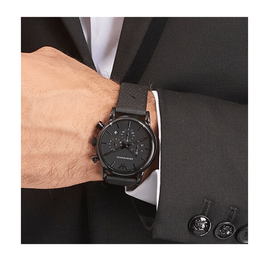  Shop Authentic Emporio Armani Luigi Chronograph Black Dial Black Leather Strap Watch For Men - AR1737 - Luxxuri
