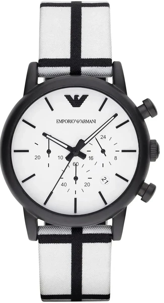 Emporio Armani Luigi Large Chronograph White Dial Two Tone Fabric Strap Watch for Men- AR1859