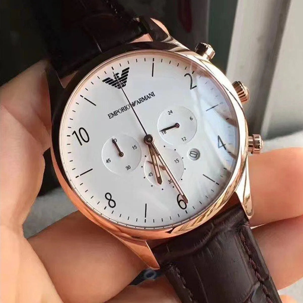  Shop Authentic Emporio Armani Beta Chronograph White Dial Brown Leather Strap Watch For Men - AR1916 - Luxxuri
