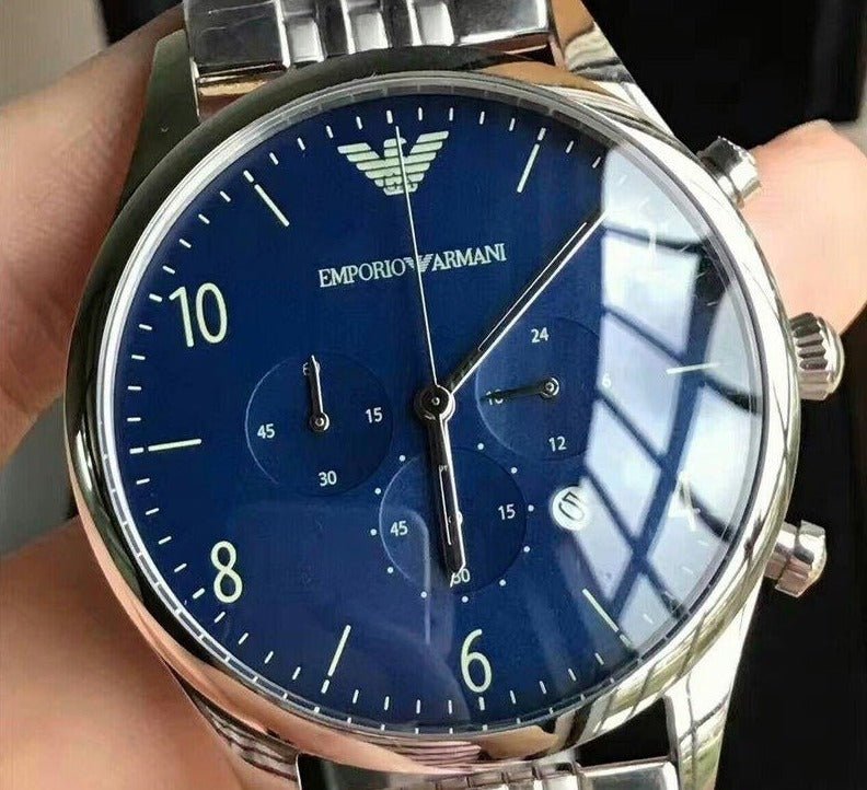  Shop Authentic Emporio Armani Chronograph Blue Dial Silver Steel Strap Watch For Men - AR1942 - Luxxuri