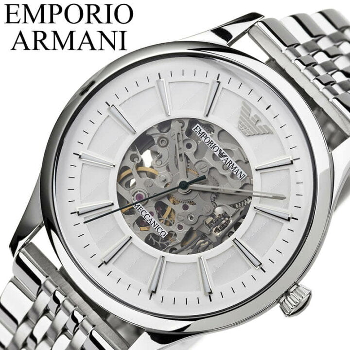  Shop Authentic Emporio Armani Meccanico Skeleton Silver Dial Silver Steel Strap Watch For Men - AR1945 - Luxxuri