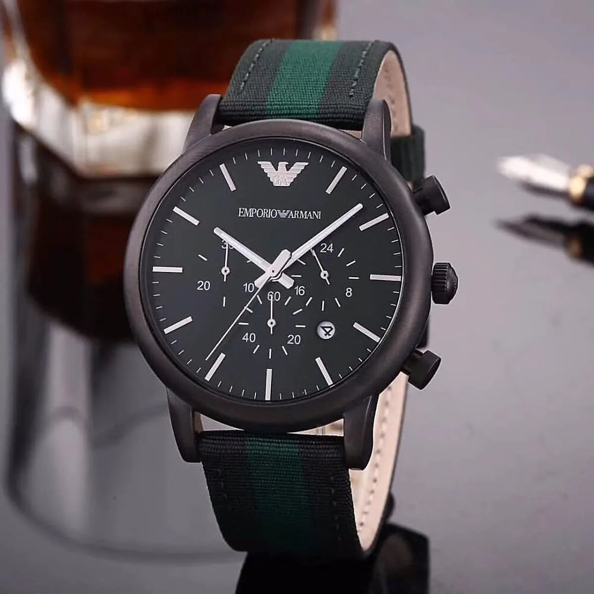  Shop Authentic Emporio Armani Luigi Chronograph Quartz Black Dial Two Tone Nylon Strap Watch For Men - AR1948 - Luxxuri