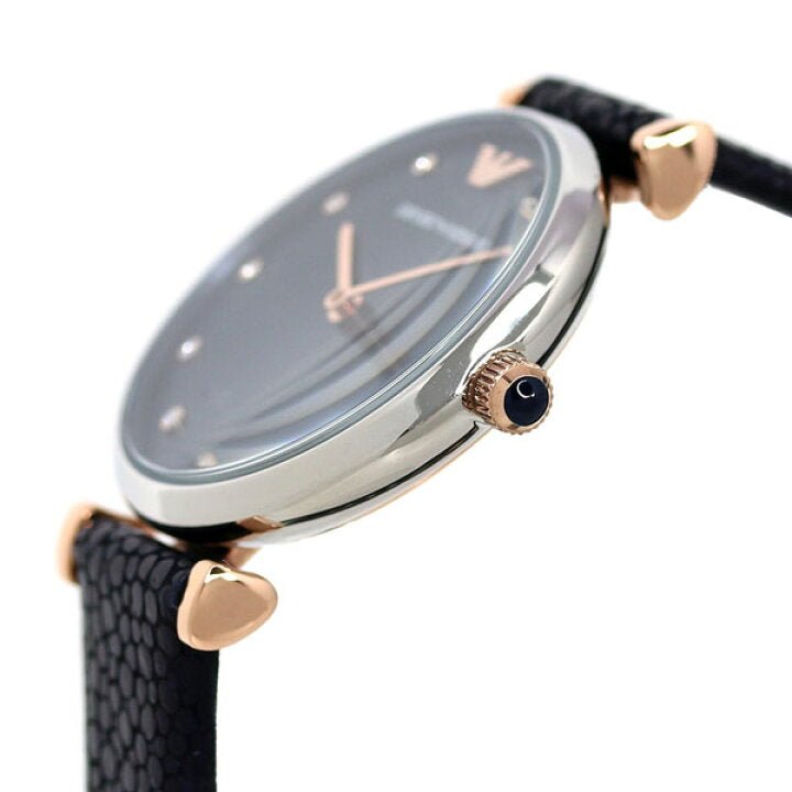  Shop Authentic Emporio Armani Gianni T Bar Analog Blue Dial Black Leather Strap Watch For Women - AR1989 - Luxxuri
