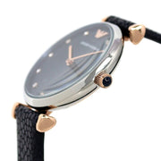  Shop Authentic Emporio Armani Gianni T Bar Analog Blue Dial Black Leather Strap Watch For Women - AR1989 - Luxxuri
