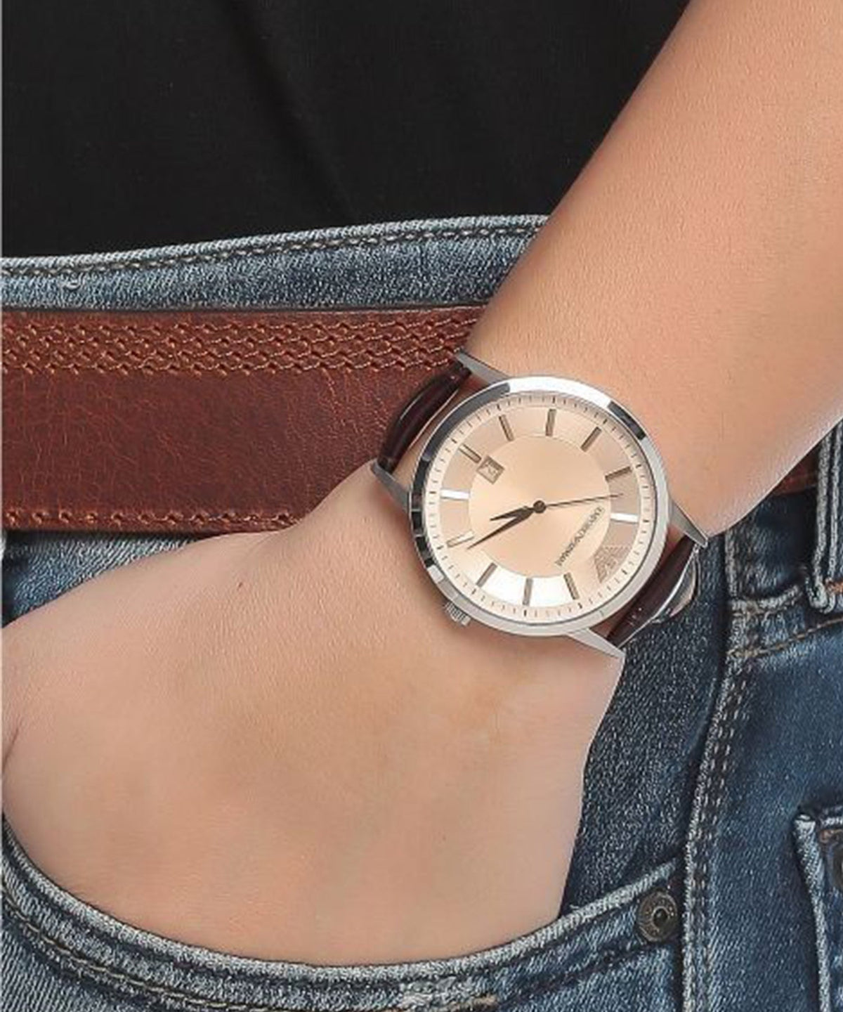  Shop Authentic Emporio Armani Classic Quartz Brown Dial Brown Leather Strap Watch For Men - AR2427 - Luxxuri