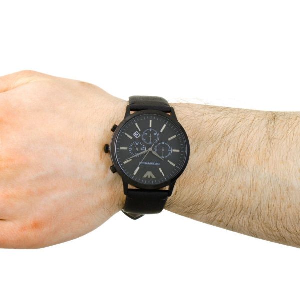 Shop Authentic Emporio Armani Sportivo Chronograph Black Dial Black Leather Strap Watch For Men - AR2461 - Luxxuri