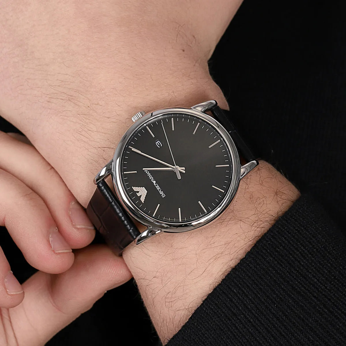  Shop Authentic Emporio Armani Luigi Quartz Black Dial Black Leather Strap Watch For Men - AR2500 - Luxxuri