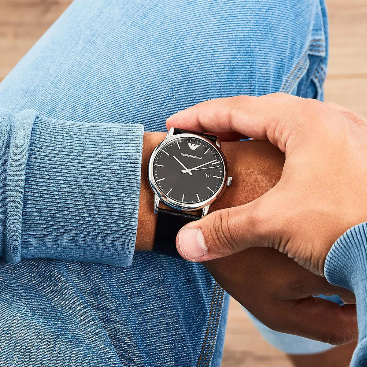  Shop Authentic Emporio Armani Luigi Quartz Black Dial Black Leather Strap Watch For Men - AR2500 - Luxxuri