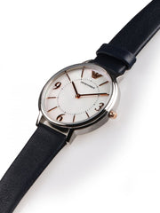  Shop Authentic Emporio Armani Kappa White Mother of Pearl Dial Black Leather Strap Watch For Women - AR2509 - Luxxuri