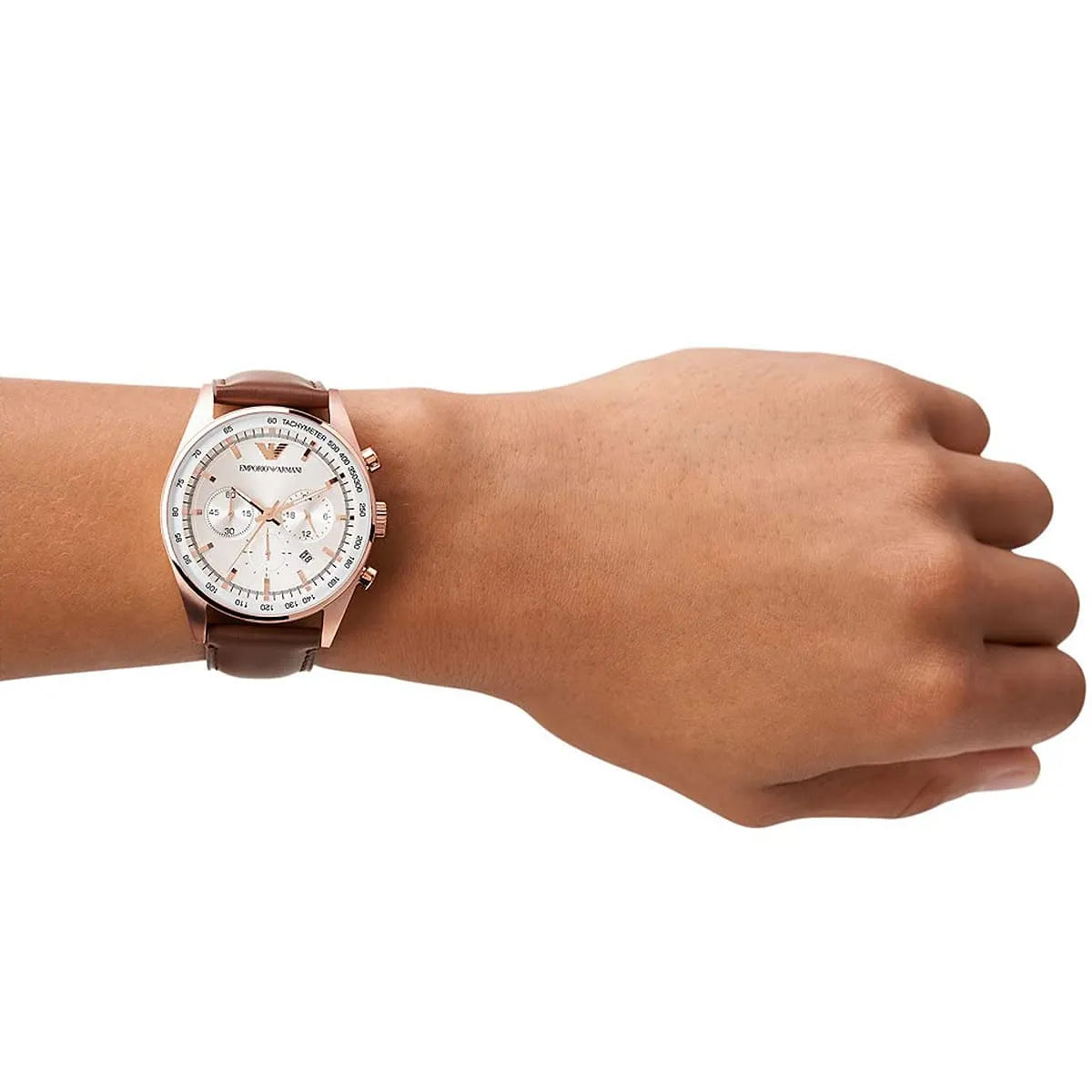  Shop Authentic Emporio Armani Sportivo Chronograph White Dial Brown Leather Strap Watch For Men - AR5996 - Luxxuri