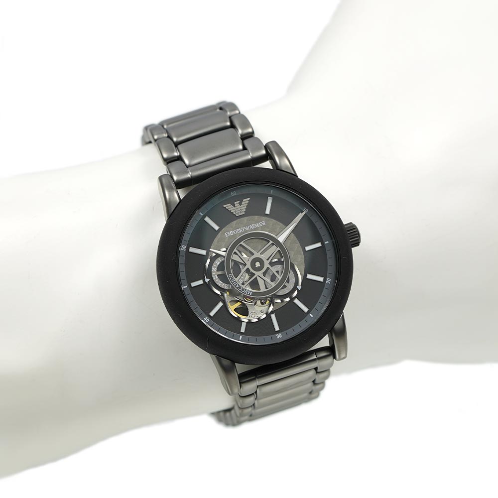  Shop Authentic Emporio Armani Meccanico Automatic Black Dial Black Steel Strap Watch For Men - AR60010 - Luxxuri