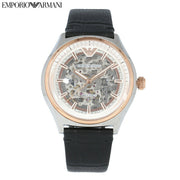  Shop Authentic Emporio Armani Zeta Skeleton Automatic Silver Dial Black Leather Strap Watch For Men - AR60018 - Luxxuri