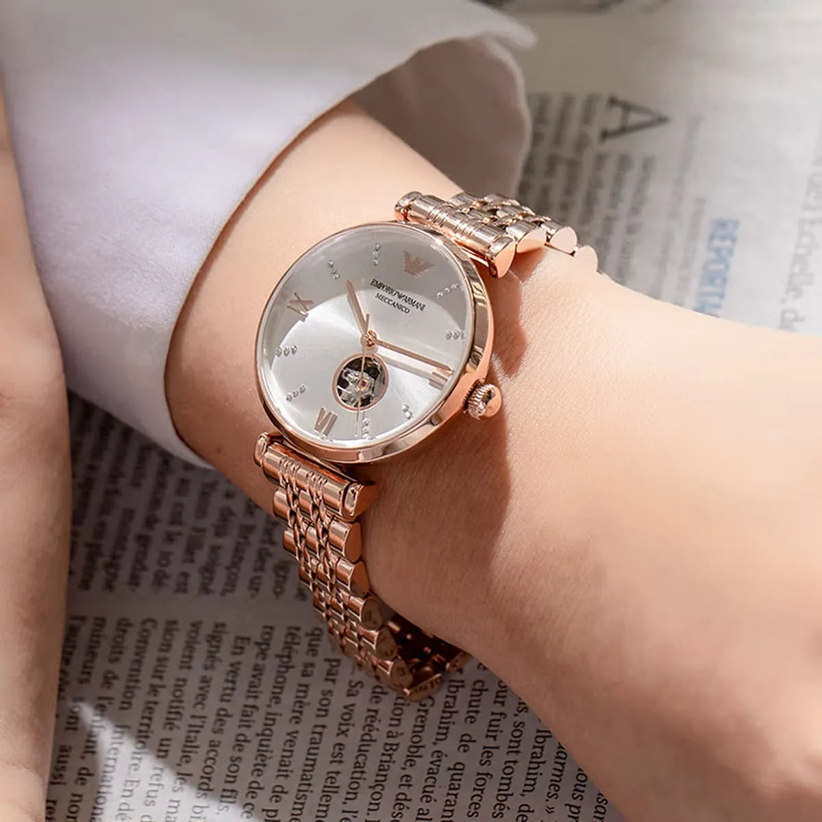  Shop Authentic Emporio Armani Gianni T-Bar Silver Dial Rose Gold Steel Strap Watch For Women - AR60023 - Luxxuri