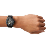  Shop Authentic Emporio Armani Meccanico Automatic Skeleton Dial Black Leather Strap Watch For Men - AR60008 - Luxxuri
