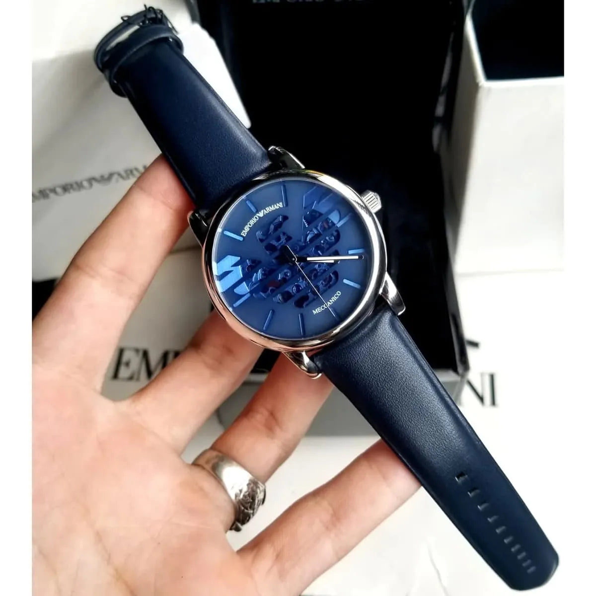  Shop Authentic Emporio Armani Luigi Automatic Blue Dial Blue Leather Strap Watch For Men - AR60030 - Luxxuri