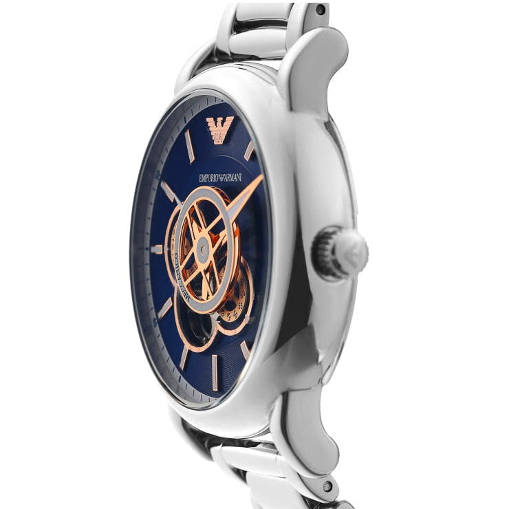  Shop Authentic Emporio Armani Luigi Chronograph Skeleton Blue Dial Silver Steel Strap Watch For Men - AR60036 - Luxxuri