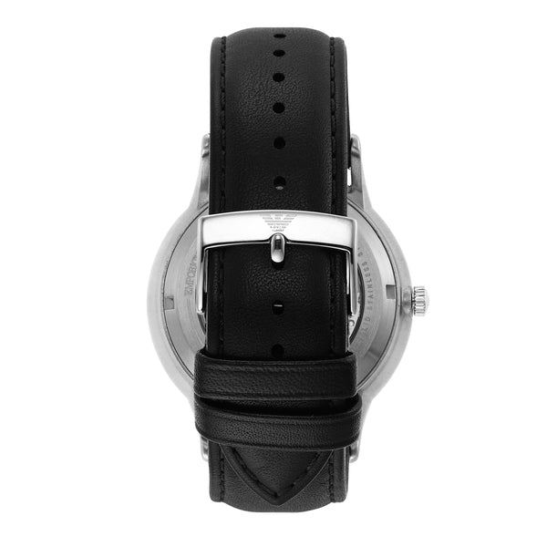  Shop Authentic Emporio Armani Meccanico Skeleton Automatic Black Dial Black Leather Strap Watch for Men - AR60038 - Luxxuri