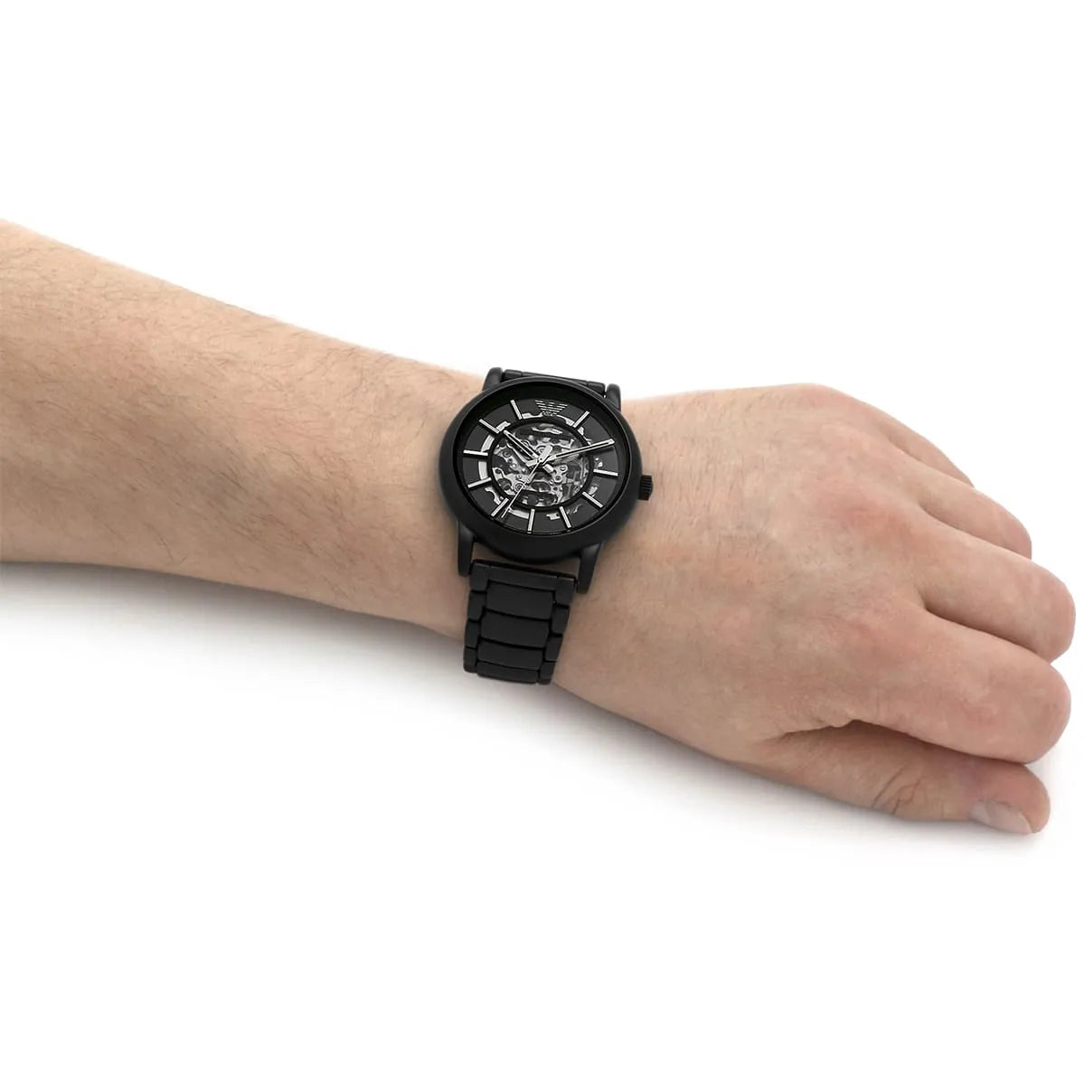  Shop Authentic Emporio Armani Meccanico Skeleton Black Dial Black Steel Strap Watch For Men - AR60045 - Luxxuri