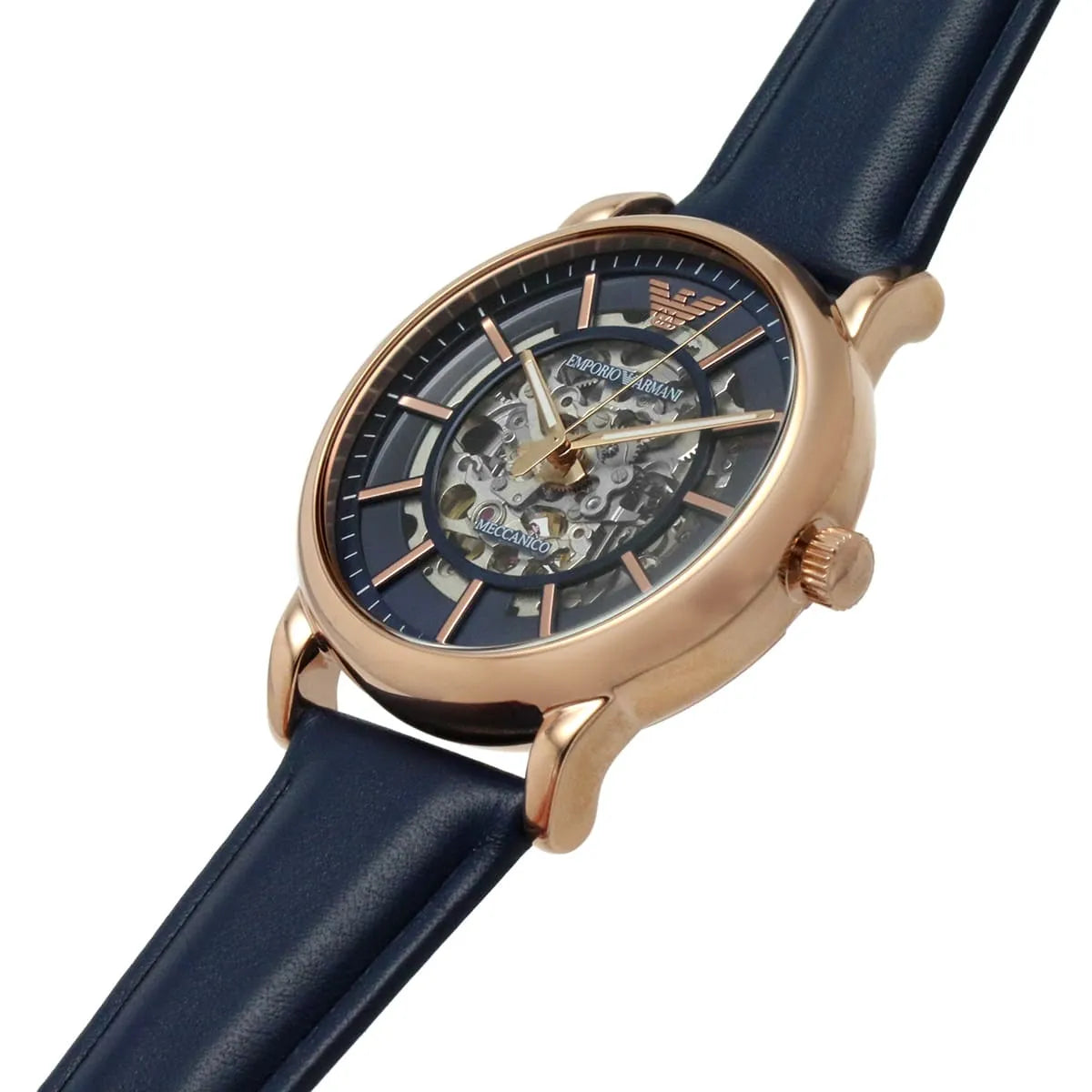  Shop Authentic Emporio Armani Meccanico Automatic Blue Dial Blue Leather Strap Watch For Men - AR60050 - Luxxuri