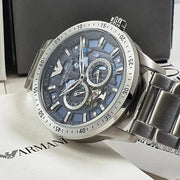  Shop Authentic Emporio Armani Mario Chronograph Automatic Blue Dial Silver Steel Strap Watch For Men - AR60052 - Luxxuri