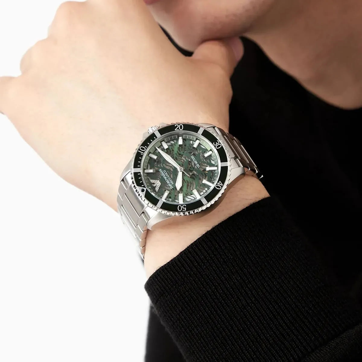  Shop Authentic Emporio Armani Diver Automatic Green Dial Silver Steel Strap Watch For Men - AR60061 - Luxxuri