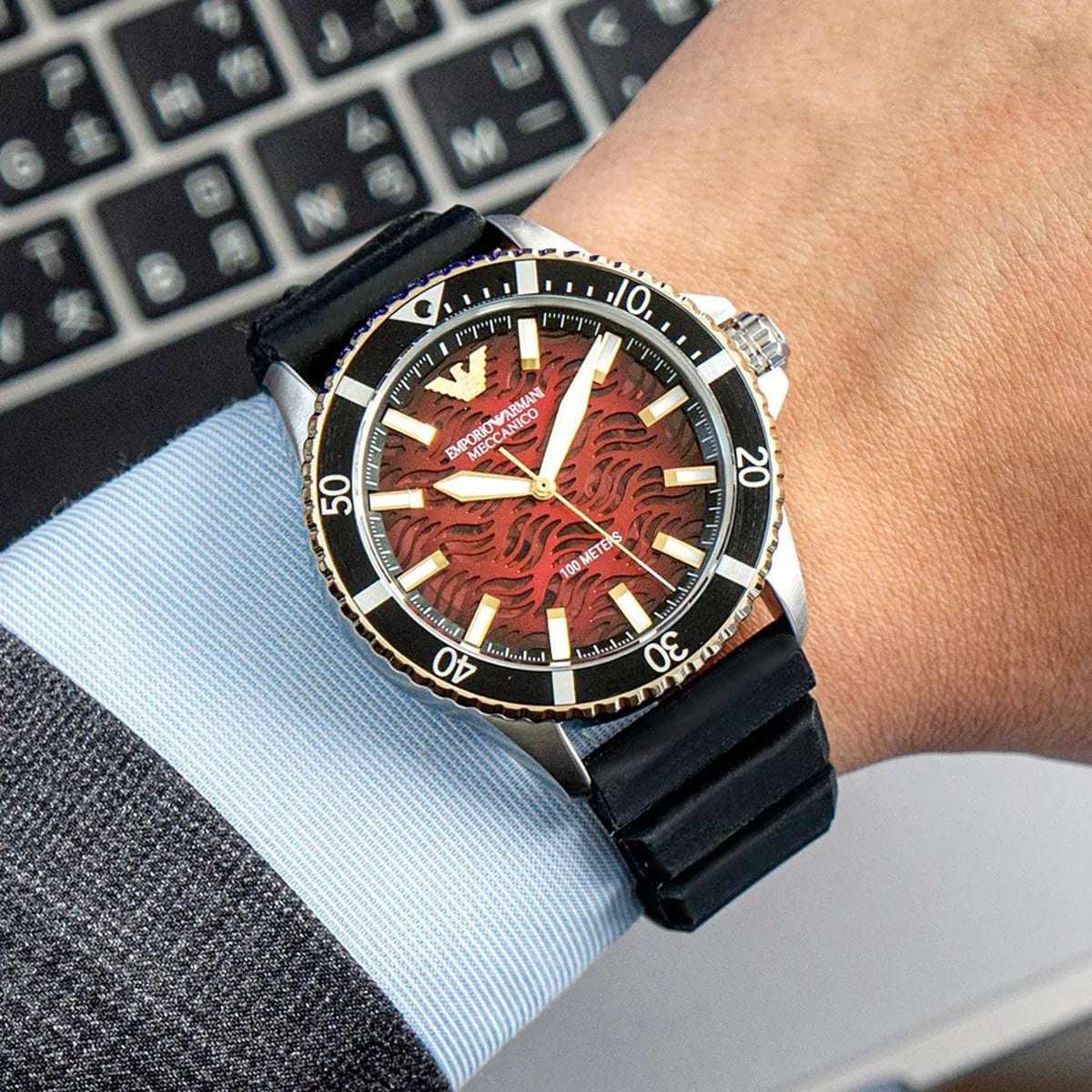  Shop Authentic Emporio Armani Meccanico Automatic Red Dial Black Silicon Strap Watch For Men - AR60070 - Luxxuri