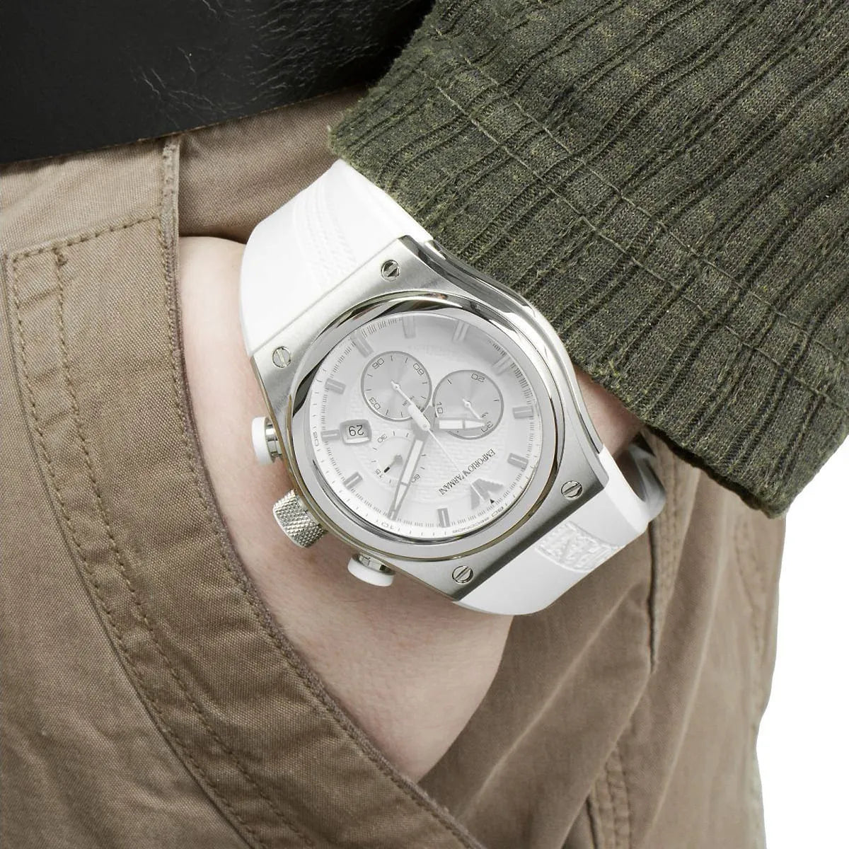  Shop Authentic Emporio Armani Sportivo Analog Quartz White Dial White Rubber Strap Watch For Men - AR6103 - Luxxuri