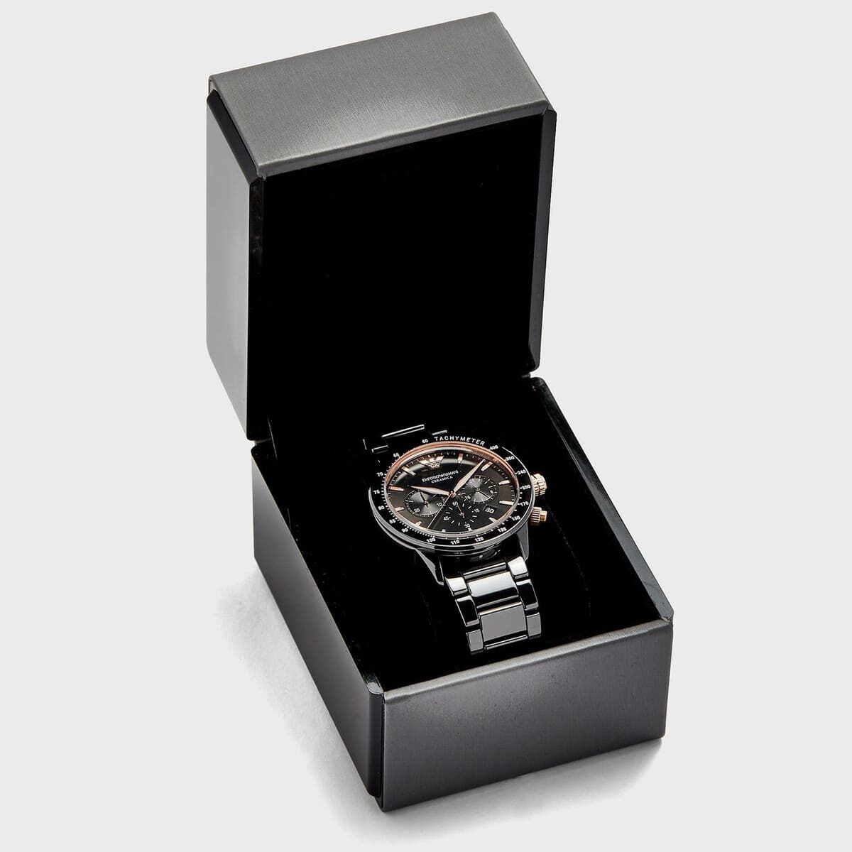  Shop Authentic Emporio Armani Mario Ceramic Chronograph Black Dial Black Steel Strap Watch For Men - AR70002 - Luxxuri