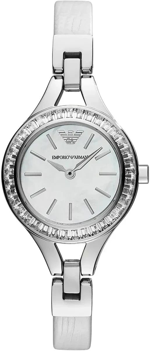 Emporio Armani Chiara Mother of Pearl Dial White Leather Strap Watch for Women - AR7353