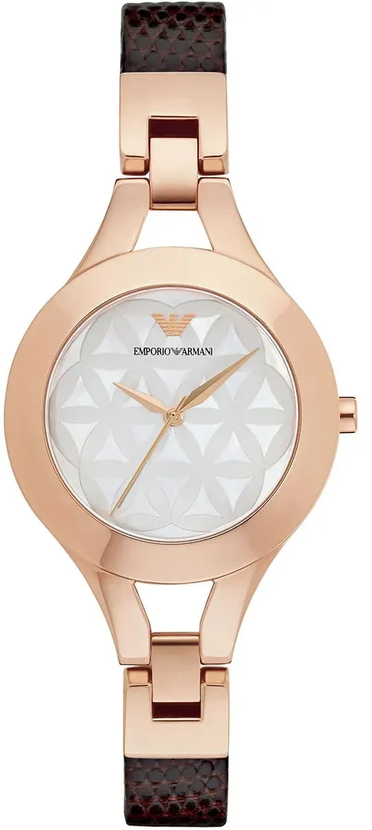 Emporio Armani Chiara Silver Dial Brown Leather Strap Watch for Women - AR7431