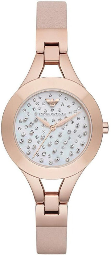  Shop Authentic Emporio Armani Chiara Quartz Crystals White Dial Rose Gold Leather Strap Watch For Women - AR7437 - Luxxuri