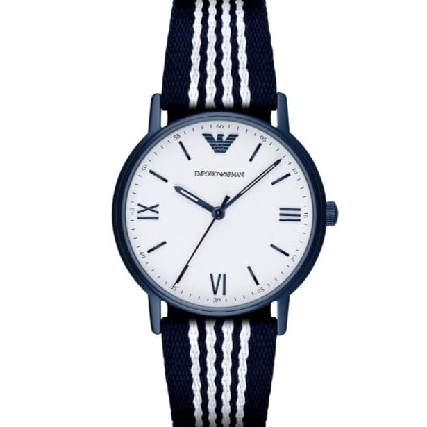  Shop Authentic Emporio Armani Kappa Analog White Dial Two Tone Nylon Strap Watch For Men - AR80004 - Luxxuri