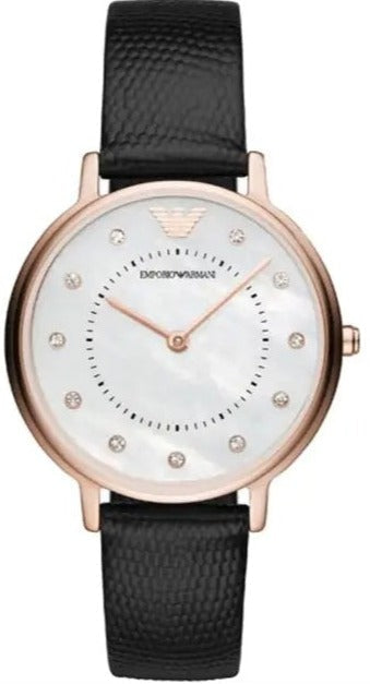 Shop Authentic Emporio Armani Kappa Mother of Pearl Dial Black Leather Strap Watch For Women - AR80011 - Luxxuri