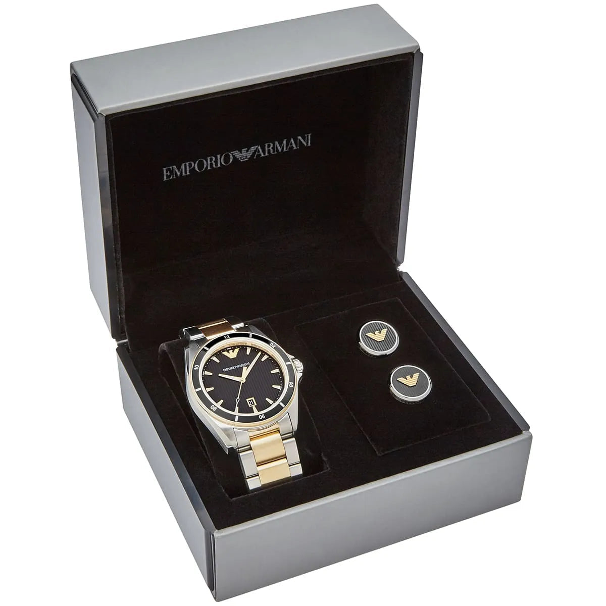 Shop Authentic Emporio Armani Quartz Black Dial Two Tone Steel Strap Watch For Men - AR80017 - Luxxuri