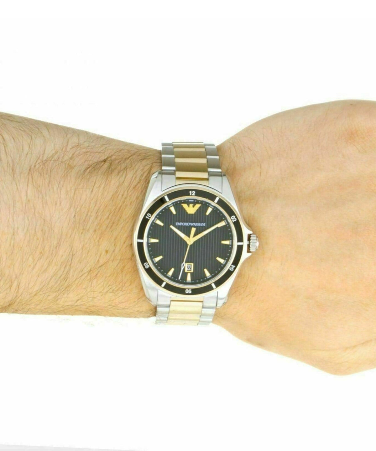  Shop Authentic Emporio Armani Quartz Black Dial Two Tone Steel Strap Watch For Men - AR80017 - Luxxuri