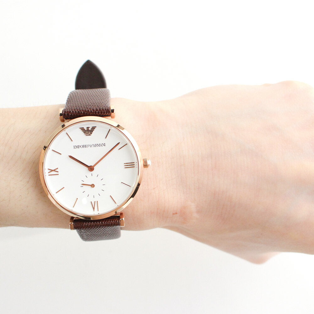  Shop Authentic Emporio Armani Analog White Dial Brown Leather Strap Watch For Men - AR9042 - Luxxuri
